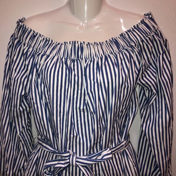 GAP Womens Medium Blue Striped Long Sleeve Off the Shoulder Summer Dress Size M - Picture 5 of 9